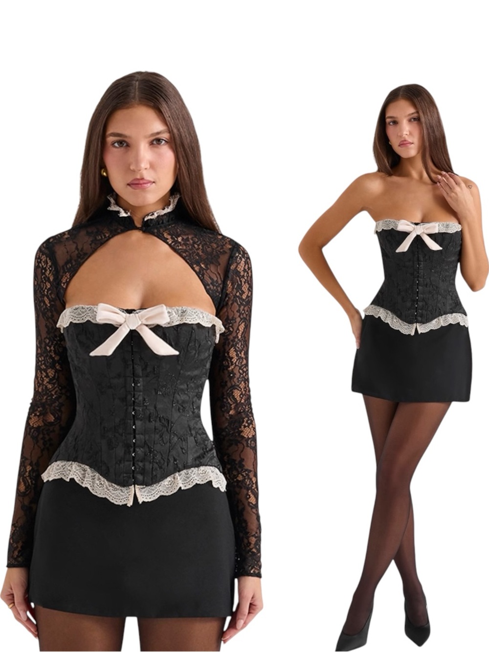 NWT House of CB PERDITA Black Metallic Jacquard Corset & Bolero